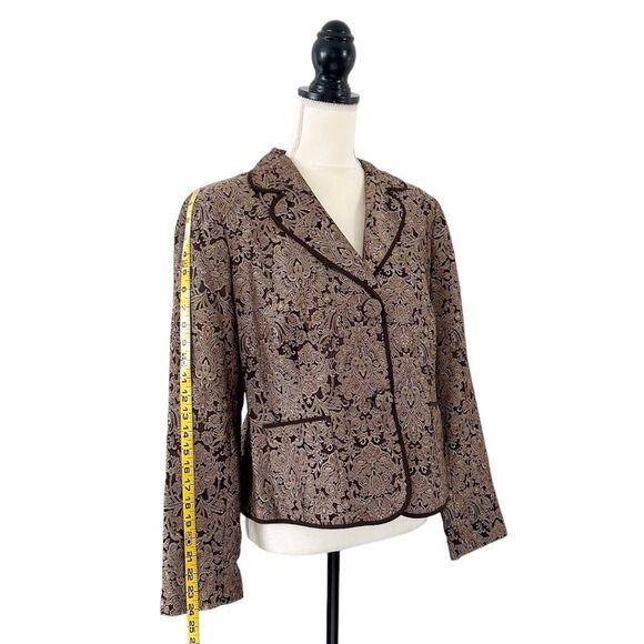 Liz Claiborne Women’s Brocade Brown and Tan Long Sleeve Blazer Size 14P - Picture 3 of 10